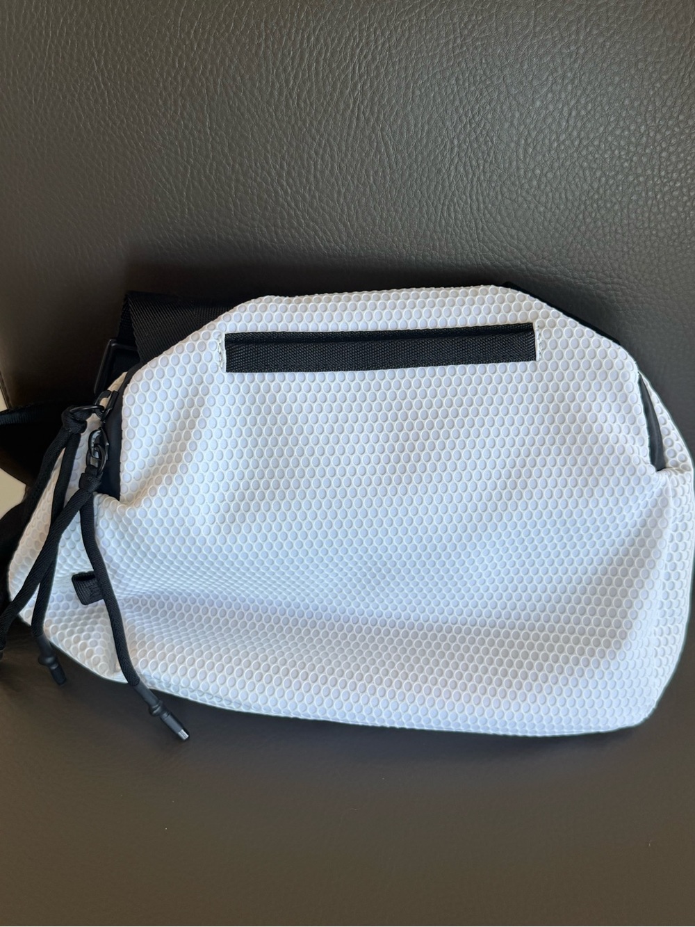White Vegan Crossbody Belt Bag with Black Trim - Picture 2 of 11